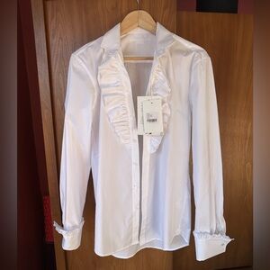 Elegant Tuxedo White Ruffled Blouse